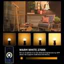 Lighting EVER LED Smart Light Bulbs, Compatible with Alexa and Google Assistant, 60 Watt Equivalent, Dimmable with App (Not Support Traditional Dimmers), Warm White 2700K, A19 E26, 2.4GHz WiFi Only