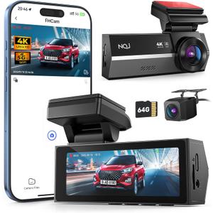 Dash Cams Front and Rear, NQJ 4K+2K Dual Dash Camera for Cars w 64GB Card, 5G Wi-Fi & App, G-Sensor, 3.2 Screen, 24H Parking Mode, 170Wide Angle, Night Vision