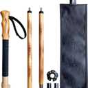 Trekking Poles- 1-pc Pack - Adjustable Hiking or Walking Stick Strong, Natural Beech Wood - Quick Adjust Flip-Lock - Beech Wood Grip, Leather Strap (Black)