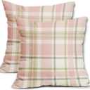 Easter Plaid Pillow Covers 20x20 Set of 2 Light Pink Green Grey Buffalo Check Print Spring Holiday Tartan Decorative Pillowcases Outdoor Farmhouse Throw Cushion Case Decor for Couch Sofa Bed