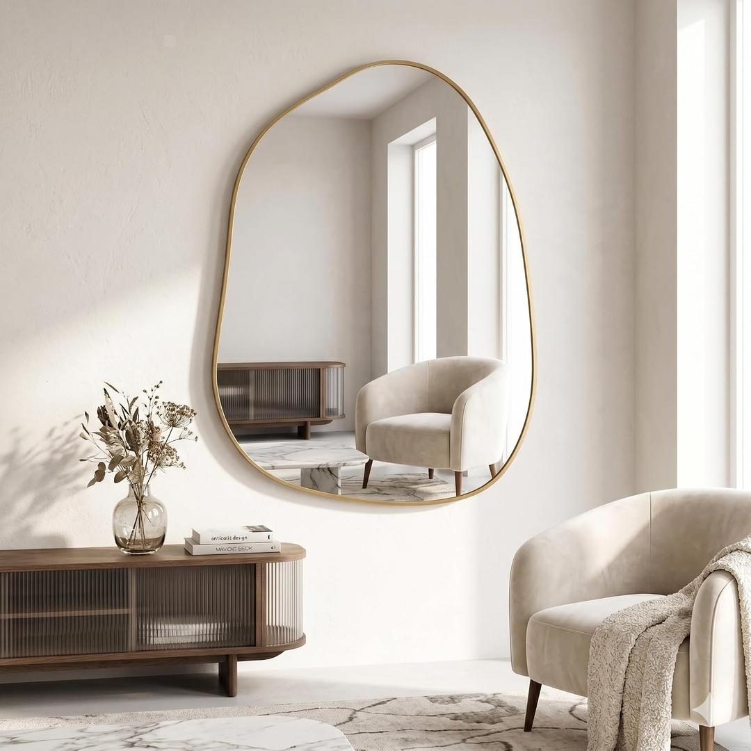 Irregular Wall Mirror Asymmetrical Mirror,22.5''x30'' Gold Mirror for Bathroom Bedroom Living Room Entryway, Decorative Modern Mirror,Wall Mounted Gold