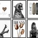 6Pcs Trendy Leopard Wall Art Funky Preppy Cheetah Paintings Pictures Wall Decor Stockholm Preppy Leopard Posters Print Artwork for Girls Bedroom Apartment Dorm Home Decoration Unframed
