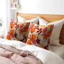 Pumpkin Fall Pillow Covers 18x18 Set of 2 Orange Beige Autumn Thanksgiving Pillow Cases Maple Leaf Print Outdoor Decorative Holiday Cushion Cover Rustic Decoration Farmhouse Home Sofa Couch Bed Decor