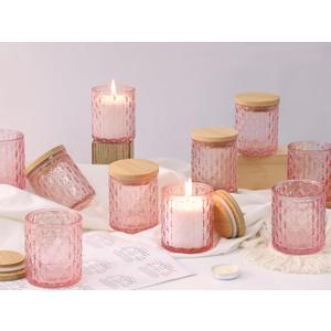 15Pcs 7.5Oz Pink Candle Jars for Making Candles, Glass Candle Vessels with Bamboo Lids and Sticky Labels, Containers for Candle Making Supplies