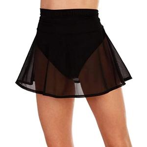 Women's Sheer Mesh Mini Skirts See-Through High Waist Solid Skater Skirt Beach Cover-ups Without Briefs (Medium, Black)