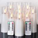Amagic Pure White Flameless Candles, Battery Operated Candles, Acrylic Flickering LED Pillar Candles with Remote Control and Timer, 3D Wick, Yellow and Blue Glow, D2.2 xH5 6" 7", Set of 8