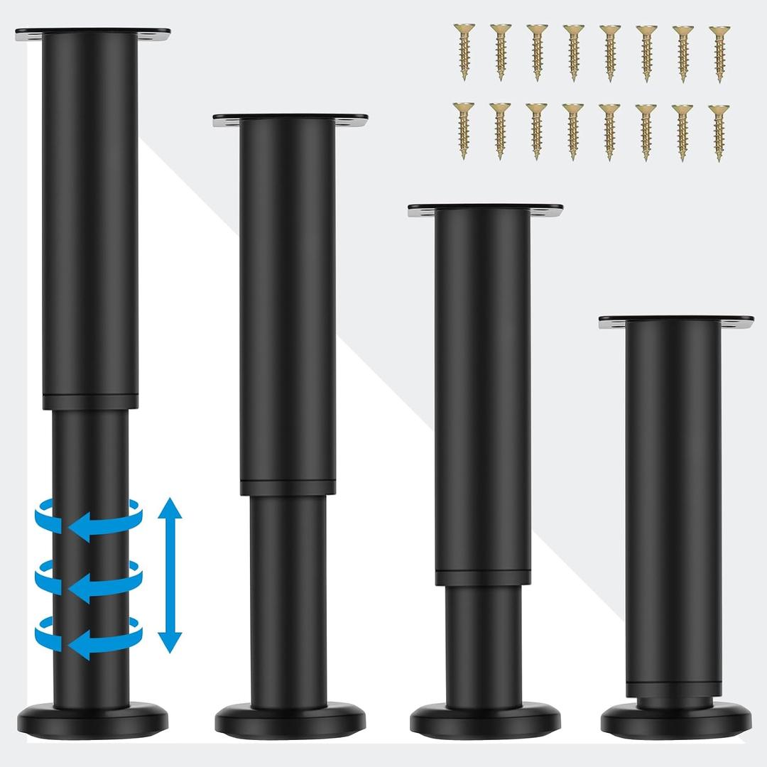 [Upgraded] 4 PCS Metal Adjustable Furniture Legs 7-11.8 inch, Heavy Duty Cabinet Legs Extension for Couch/Bed/Desk/Sofa/Table/Chair/Dresser, Replacement Legs for Furniture Black