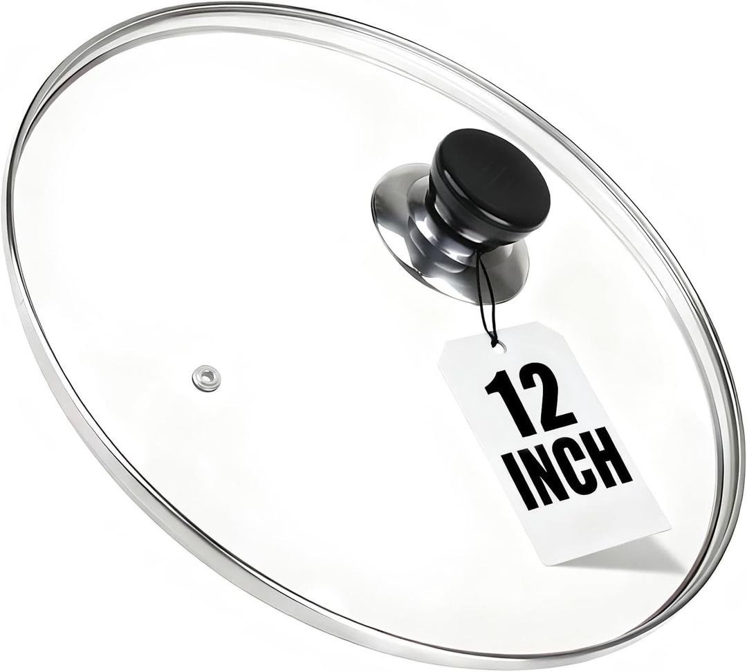 12 Inch Pan Lid, 12'' Frying Pan Lid, Tempered Glass Cast Iron Lids for Skillets, Fry Pan, Wok Pot (12 inch)