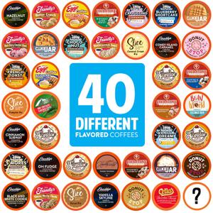 Two Rivers Coffee Flavored Coffee Pods Compatible with Keurig K Cup Brewers, Assorted Variety Pack Flavored Coffee, 40 Count (EXP 01/11/28)