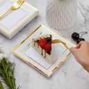 Goodluck 120PCS 6.5" Square Gold Dessert Plastic Plates with 7.4" Forks, Gold Appetizer Plates for 60 Guests, Including 60 Disposable Cake Plastic Plates and 60 Forks for Wedding/Birthday Party