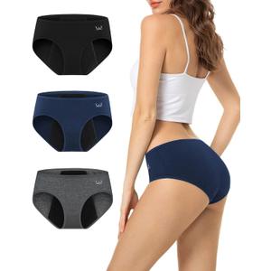 TANSTC Period Underwear for Women Heavy Flow Leakproof Menstrual Panties Postpartum Hipster Briefs 3 Pack (X-Large, Black Blue Grey)
