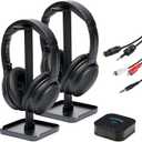 HomeSpot JM320, Auracast TV Headphones with BA210 v2 Transmitter for AV Home Theater Movie Projector, Bluetooth 5, Seamless Switching with Mobile Tablet, No Delay, 60 Hrs (2 Headphones Companion Pack)