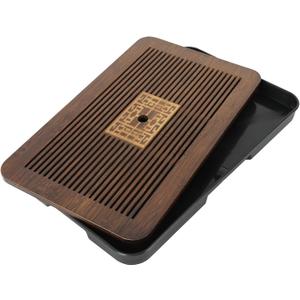 17 Inch Bamboo Chinese Gongfu Tea Tray with Water Storage Drainage for Kung Fu Tea Set, (Large, Black)