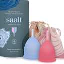 Saalt Menstrual Cup - Premium Design - Most Comfortable Period Cup - #1 Active Cup - Wear for 12 Hours - Soft, Flexible, Reusable Medical-Grade Silicone - Made in USA (Regular Blue/Small Pink)