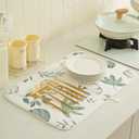 Fall Decor Dish Drying Mat for Kitchen Counter 18"x24", White Green Pumpkin Leaf Decorative Coffee Mat Dishes Drying Pad Absorbent Drainer Mat Kitchen Countertop Protector Easy Clean