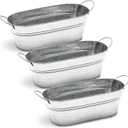Juvale Galvanized Tub Planter with Handles - 11.8 x 5.5 x 4 in, 3-Pack, Silver, Rustic - Tin Basket Display & Metal Water Trough Accent