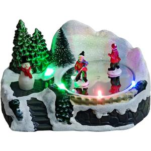 Christmas Village Scene Animated Skating Pond, LED Lights & 8 Classic Musical, Winter Moving Ice Skating Rink Decoration for Home Decor, Festive Gift (Snowman, Multicolor)