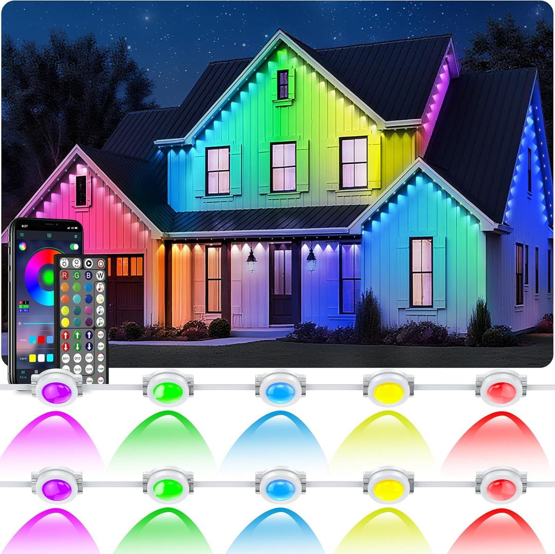 CETELUMA 300FT Permanent Outdoor RGB Lights, IP67 Waterproof Smart Eave Lighting, with App/Remote Control Eaves Light, DIY LED Scenes Modes for House Roof Decor,Christmas,Party