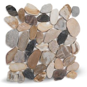 Brown Sliced Stone Pebble Mosaic Tile, 12" x 12" Stone Pebble Backplash for Bathroom Kitchen Shower Floors and Wall Decor and Outdoor Areas, Pack of 5