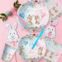 Bunny Gender Reveal Party Decorations Tableware, He or She Bunny Gender Reveal Party Supplies, Rabbit Theme Boy or Girl Paper Plates, Cup, Napkin, Disposable Cutlery, Serves 24