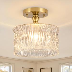 Semi Flush Mount Ceiling Light,Vintage Hallway Lights Fixture Ceiling 10.62" in Ceiling Lighting for Closet Hallway Kitchen Dining Room,E26 Base Bulb not Included (Striped Transparent)