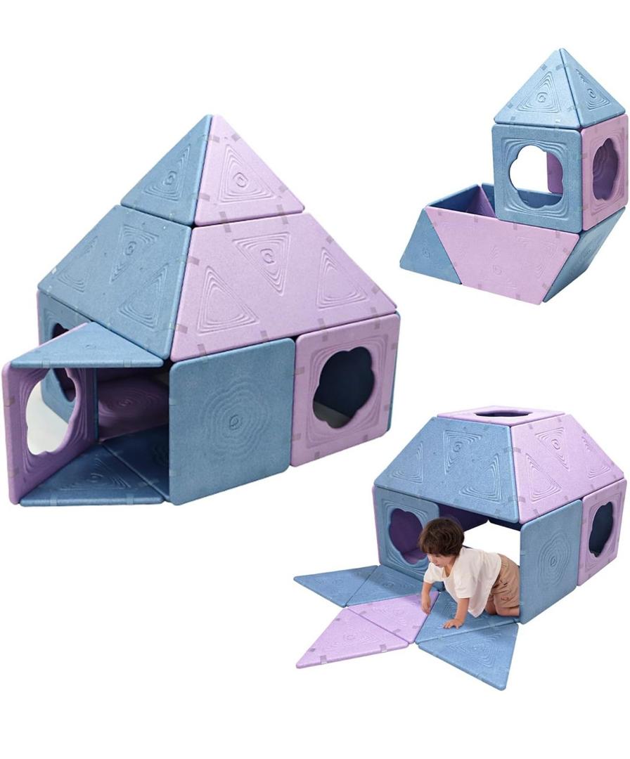 Asweets 18-Piece Magnetic Fort Building Kit, Lightweight Panels with Built-in Magnets, Giant Modular Playhouse Panels for 3+ Kids, 18-pcs Various Shapes