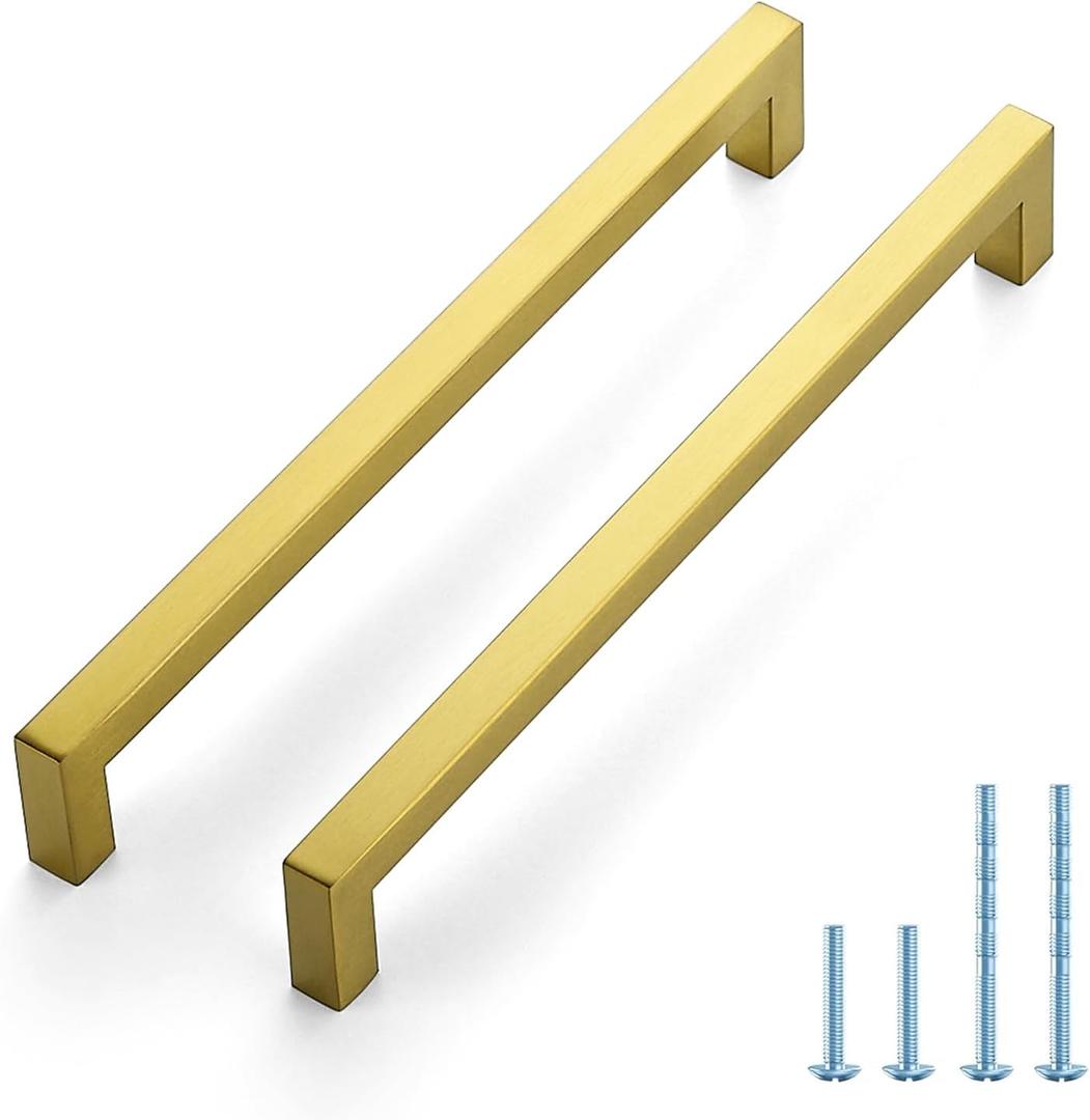 Joy Decor 2 Pack Cabinet Handles Gold Cabinet Pulls, 8-3/4 Inch Kitchen Handles Square Drawer Pulls Stainless Steel Drawer Hardware Handles, 224mm Hole Centers