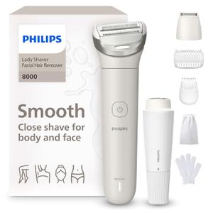 Philips Lady Shaver Series 8000 - Cordless, Wet & Dry Electric Shaver, 3-Blade Shaving System, Flexible Shaving Head, LED Light, for Face, Legs, Body & Bikini, 100 Mins. Runtime, Model BRL159/00 (Shaver + Trimmer, Combs, Glove, Facial Shaver)
