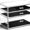 BINO | 3 Drawer Makeup Organizer | Amsterdam Avenue | THE MANHATTAN SERIES | Makeup Drawer Storage | Cosmetic Organizer | Plastic Vanity | Organizer Clear Makeup Organizers And Storage Cases | Acrylic