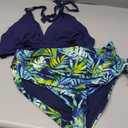 Women High Waisted Bikini Set - Two Piece Swimsuit Tummy Control Bathing Suit Halter Push Up 2025 Swimwear (Medium, Blue Leaves)