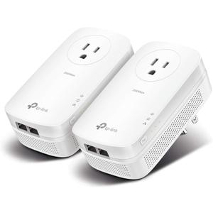 TP-Link AV2000 Powerline Ethernet Adapter TL-PA9020P KIT - Powerline Network Adapter w/ Passthrough, Noise Filter, 2x2 MIMO, 2 Gigabit Ports, Ethernet Over Power, Plug Pair & Play, Power Saving Mode