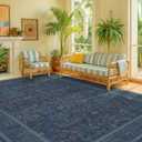 Navy Blue 8x10 Large Rugs for Living Room, Machine Washable Soft Dark Blue Area Rugs for Bedroom, Low Pile Carpet with Vintage & Boho Dcor Floral and Botanical Pattern