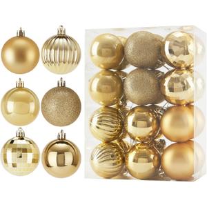 Christmas Ball 24ct 2.36 Inches Gold Mini Xmas Hanging Ornaments for Trees Wreath Garland Wedding Party Home Office Shop Decorations