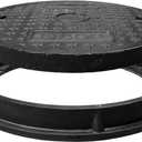 24in Round Manhole Cover and Frame, Fiberglass Recessed Solid Top Cover Lid,22in Clear Opening,Septic Tank Cover and Base for yard,Non-slip Reinforced Sewage Basin Cover,Overall Size 27.2in (Black)