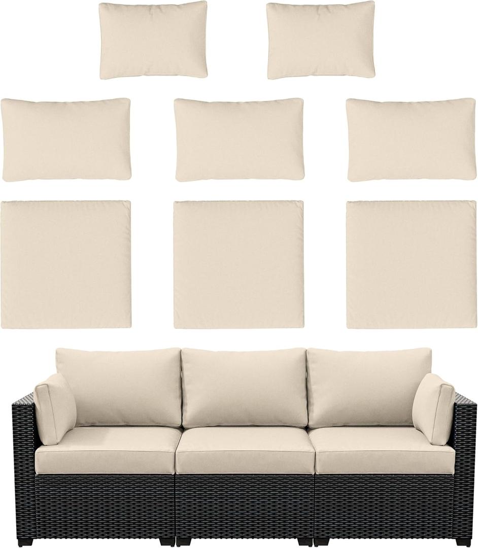 8p Outdoor Cushion Slipcovers Outdoor Patio Cushions Covers Replacement Waterproof with Zipper for 3-Seat Outdoor Rattan Sofa Patio Furniture Cushion Covers Cream, Covers Only