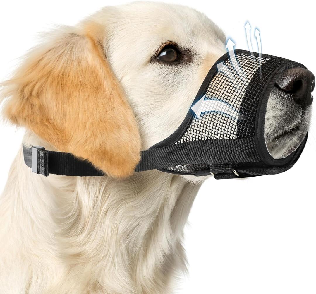 Dog Muzzle, Breathable Adjustable Soft Mesh Muzzle for Small Medium Large Dog Mouth Guard, to Prevent Biting, No Bark for Dogs Allow Panting Drinking (Black, M)