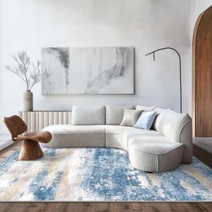 Area Rugs 3x5 for Living Room Bedroom, Modern Abstract Machine Washable Soft Blue Rug, Floor Carpet with Non Slip Backing for Dining Room