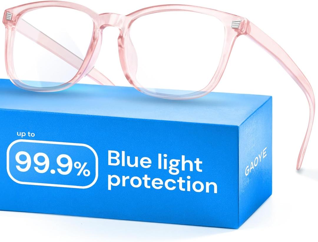 Gaoye Blue Light Glasses for Computer & Gaming - Anti UV Ray Lenses, Scratch-Resistant & Comfort Fit (Medium, Transparent Pink)