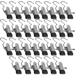 Space-Saving Clothespin Hat Pants Storage Hanging Travel Hook, Stainless Steel Boot Hangers Clips Boot Hangers for Closet, Laundry Hooks Hanging Clips Clothes Pins Socks Towel Clips (Black, 30Pcs)