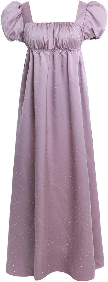 Regency Dresses for Women Luxurious Rhinestone Satin Victorian Party Gown (Small, Dark Purple)