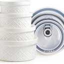 Large Mixing Bowls with Airtight Lids, Classic White Porcelain Embossed Nesting Salad Bowls for Baking and Cooking, 12/16/28/40oz Serving Bowls Set of 4, Oven and Dishwasher Safe, Thanksgiving Gift