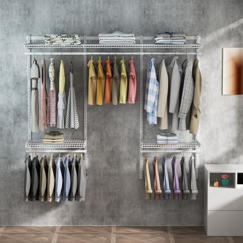 Closet System Shelves 6 10FT, Adjustable Metal Wire Shelving, Wall mounted Closets Kit with Expandable Hanging Rod, DIY Organization Rack for Walk in,Built in Wardrobe of Bedroom, Laundry