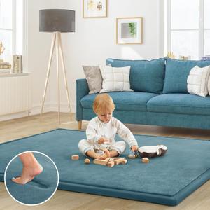 Baby Play Mat 1.2" Thick Memory Foam Nursery Rug Area Rug Playmat Crawling for Baby,Toddlers, Infants, Kids,Floor Tatami Mat for Living Room with Non-Slip(Green) (6'7"x6'7", Indigo)