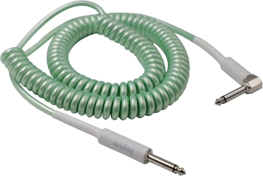 Curly Guitar Cable, 2 Meters Coiled Instrument Cable Chord for Guitar/Bass, 6.35 mm Right Angle to Straight Spiral Guitar Lead (green)