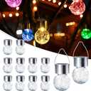 GIGALUMI Solar Lights Outdoor Waterproof ,12 Pack Solar Hanging Lights Garden Decor,Gifts for Women Mom Grandma,Christmas Outdoor Lantern Cracked Glass for Yard, Fence, Tree(Color Changing)
