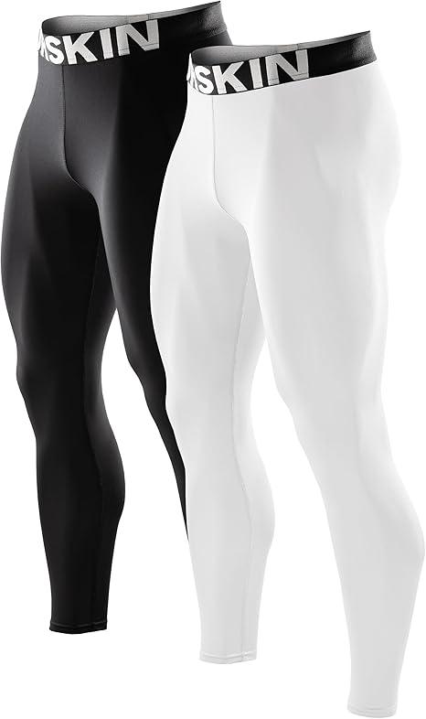 DRSKIN 2 Pack Men’s Compression Pants Tights Leggings Baselayer Sports Running Athletic Workout Active, XL, Black and White