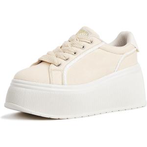 LUCKY STEP Women's Platform Fashion Sneakers Classic Wedge Canvas Casual Low Top Retro Walking Shoes, US 7