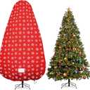 Upright Christmas Tree Storage Bag,Tree Storage Cover with Adjustable Straps,Tear Resistant Christmas Tree Storage Bag for 7.5Foot Assembled Trees-Snow Printing Red