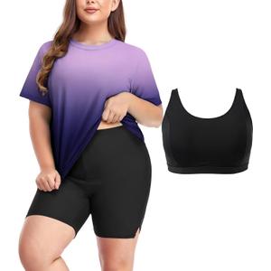 Inno 3 Piece Plus Size Swimsuit for Women with Bra Rash Guard Short Sleeve with Boyshorts UPF 50+ Surfing Swimwear 2026 (XXXL)