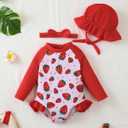 Renotemy Baby Girls Swimsuit Summer Infant Girl Bathing Suit Zipper Long Sleeve One-Piece Rash Guard Swimwear with Hat 3M-3Y